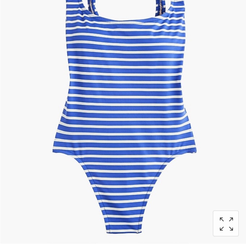 J.Crew Style J1815 Plunging scoopback one-piece swimsuit in blue/white stripe 14